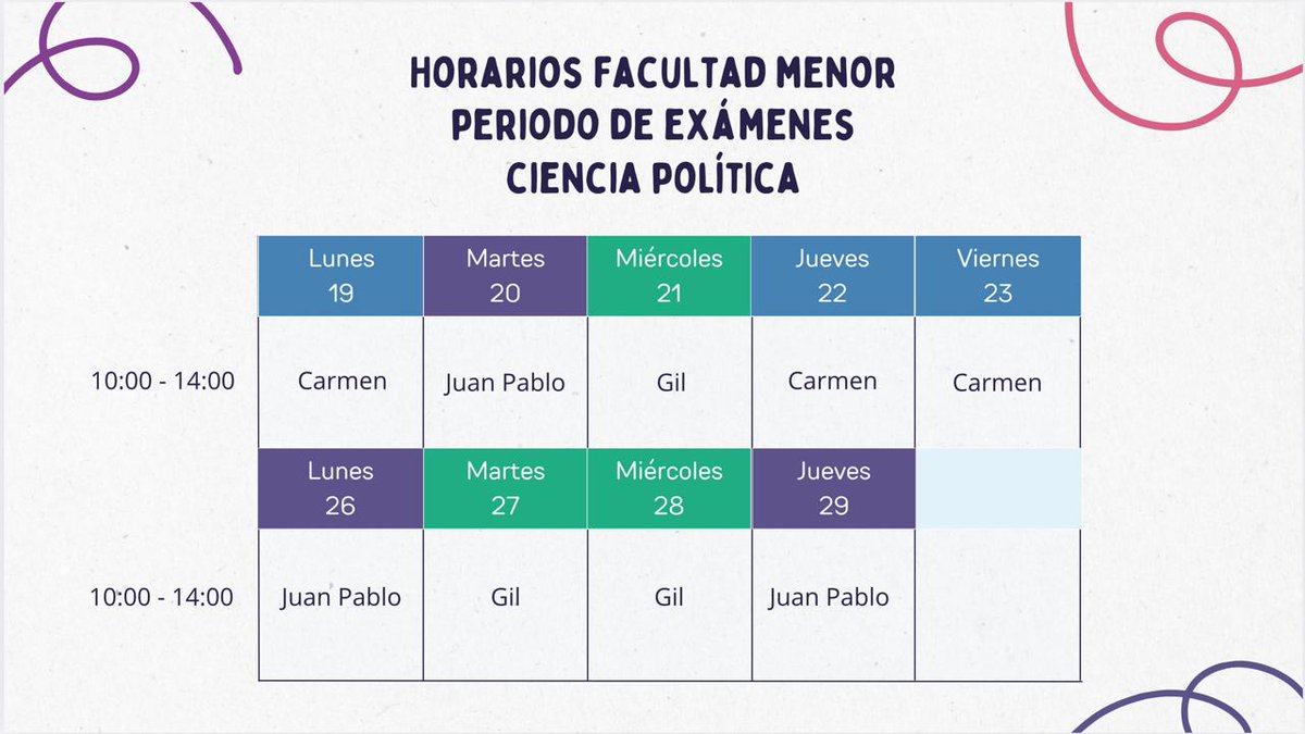 CienciaPolítica ITAM (@cpoliticaitam) on Twitter photo La próxima semana comienzan los exámenes finales y la Facultad Menor de Ciencia Política está en su cubículo para apoyarte.
Te compartimos los horarios de nuestras personas tutoras estrella.
¡Acércate, resuelve tus dudas y prepárate mejor para tus exámenes!
<a href="/fmcpol/">Facultad Menor Ciencia Política</a> <a href="/polprof13/">Alexandra Uribe (ella/she)</a> La próxima semana comienzan los exámenes finales y la Facultad Menor de Ciencia Política está en su cubículo para apoyarte.
Te compartimos los horarios de nuestras personas tutoras estrella.
¡Acércate, resuelve tus dudas y prepárate mejor para tus exámenes!
<a href="/fmcpol/">Facultad Menor Ciencia Política</a> <a href="/polprof13/">Alexandra Uribe (ella/she)</a>