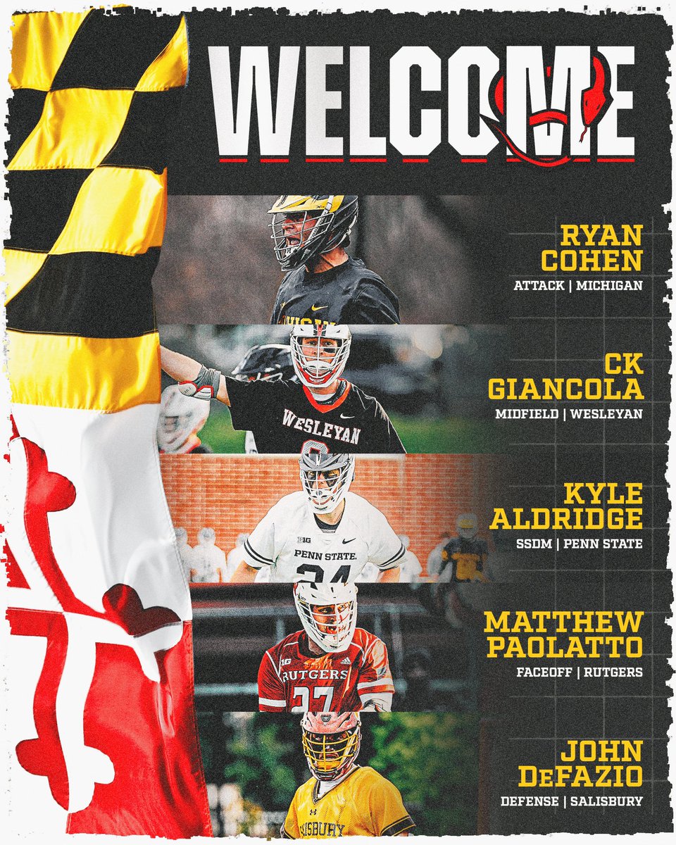 The newest additions to the #StateOfLacrosse 🥍👀

We have added SSDM Kyle Aldridge, Defenseman John DeFazio, Attackman Ryan Cohen, Faceoff Specialist Matthew Paolatto, and Midfielder CK Giancola via waivers.