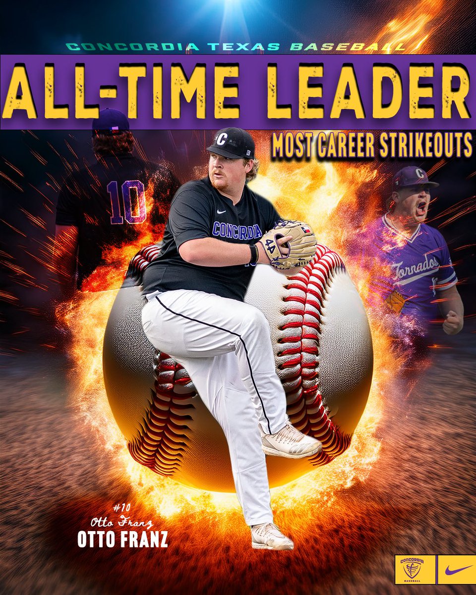 𝐋𝐄𝐆𝐄𝐍𝐃𝐀𝐑𝐘‼️

Otto Franz punches out his 292nd career batter to become Concordia’s all-time strikeout king! 

#TornadosRISEUP🌪️ | #ctxsocial