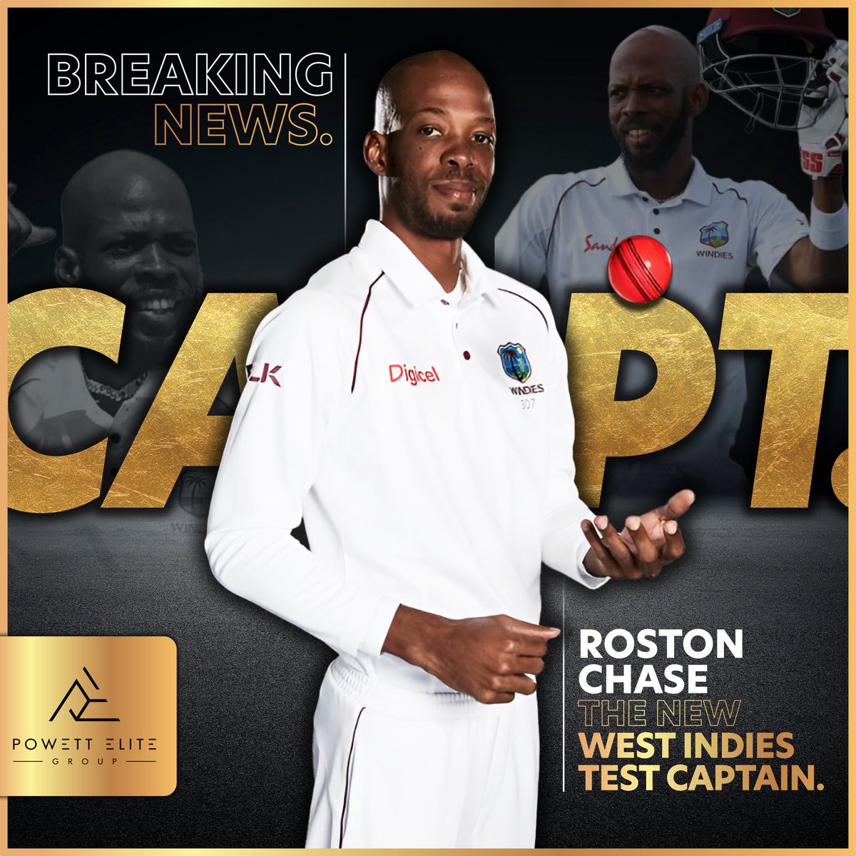Powett Elite Group (@powett_elite) on Twitter photo A huge congratulations to Roston Chase on being named <a href="/windiescricket/">Windies Cricket</a> Test Captain! ๐๐พ
An incredible achievement, weโre so proud of you and canโt wait to see you thrive in this new role. Let the next chapter begin!
#rostonchase #windiescricket #cricket #cricketnews #captaincy A huge congratulations to Roston Chase on being named <a href="/windiescricket/">Windies Cricket</a> Test Captain! ๐๐พ
An incredible achievement, weโre so proud of you and canโt wait to see you thrive in this new role. Let the next chapter begin!
#rostonchase #windiescricket #cricket #cricketnews #captaincy