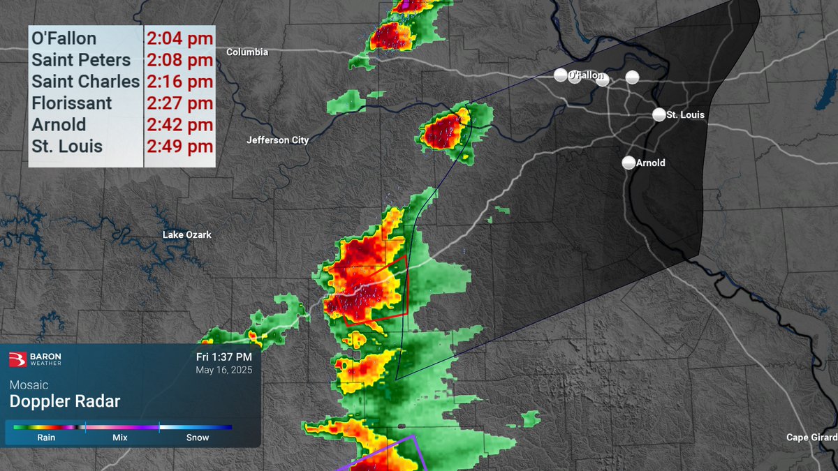 Heads up #STL metro. A broken line of severe storms capable of destructive hail, damaging winds, and even a violent tornado will be approaching between 2 and 3 pm. #MOwx