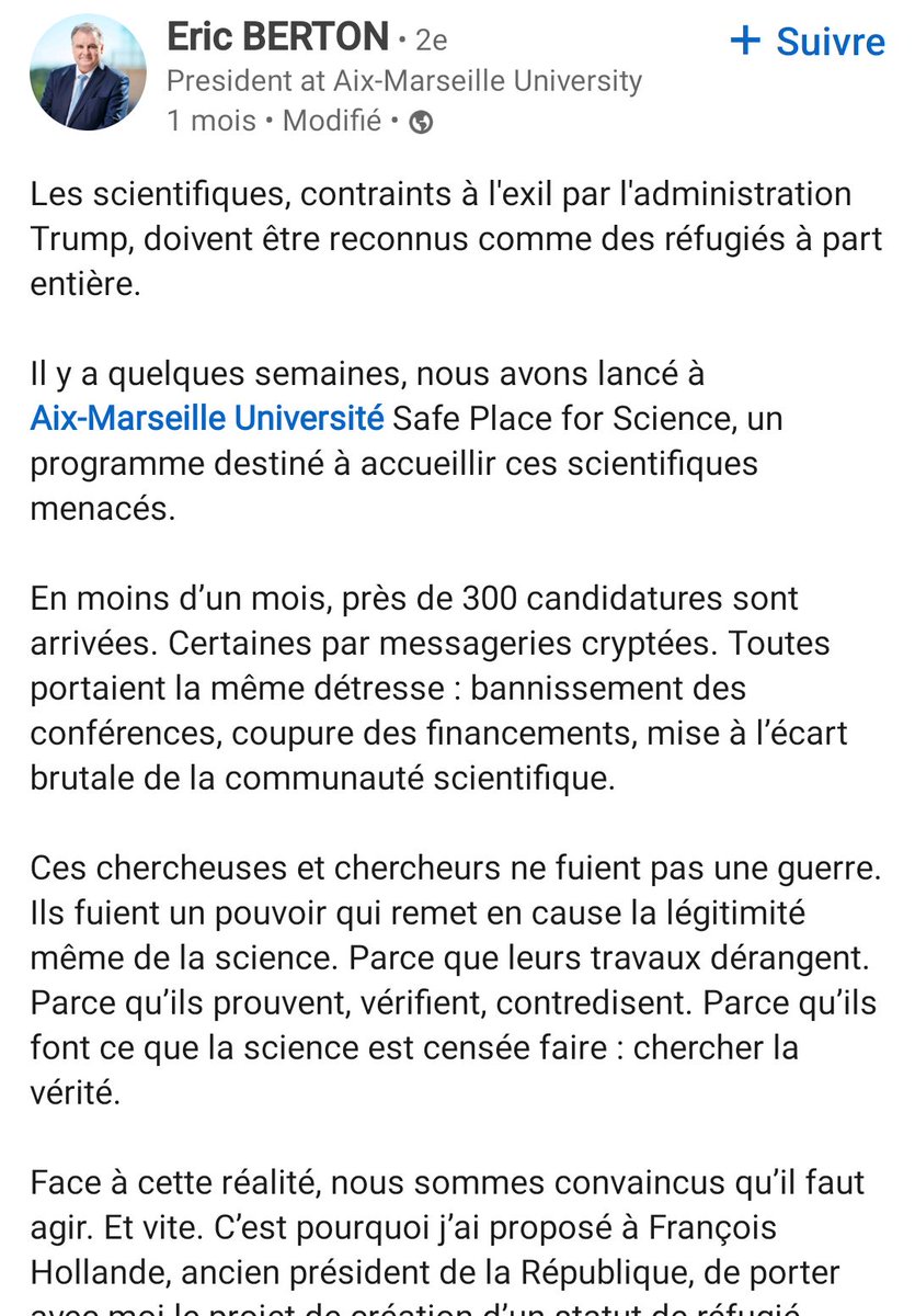 Merci au Président d'Aix-Marseille Université d'accorder le statut de réfugié à tous les chercheurs défendant la science menacés par Raoult, ses équipes, et ses fans, de l'IHU Méditerranée.
Aix-Marseille Université, "a safe place for science" 🙃
linkedin.com/posts/eric-ber…