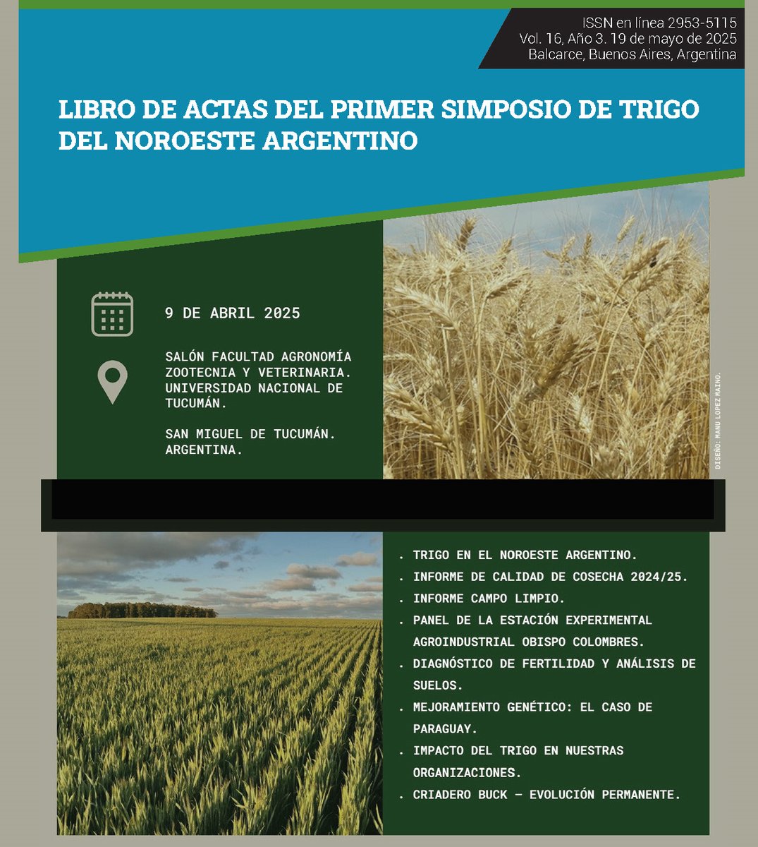 Hola! Les hago llegar el link a las Actas del Primer Simposio de Trigo del Noroeste Argentino. Esperamos que les resulten de interés. t.ly/u1ZCX