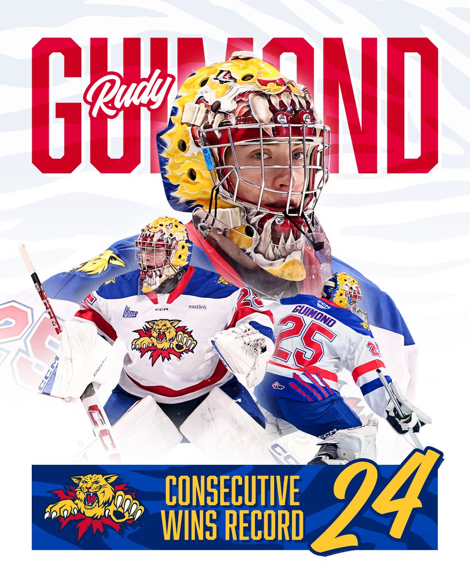 🚨 RECORD-SETTING RUDY 🚨
A perfect 16-0 in the regular season, plus 8 straight in the <a href="/QMJHL/">QMJHL</a> Playoffs made it a 24-game win streak for rookie Rudy Guimond.

A new Wildcats &amp; Q record. 🔥

📸 <a href="/DanielStLouis/">Daniel St Louis</a>