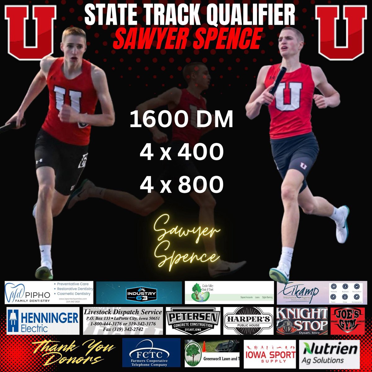 Very proud of <a href="/Sawyerspence1/">Sawyer Spence</a> and his teammates.  The Union Boys Track team is sending 14 athletes across 10 events.  The 2024-2025 school year has made plenty of memories!

✓ - State Cross Country
✓ - State Basketball
✓ - State Track