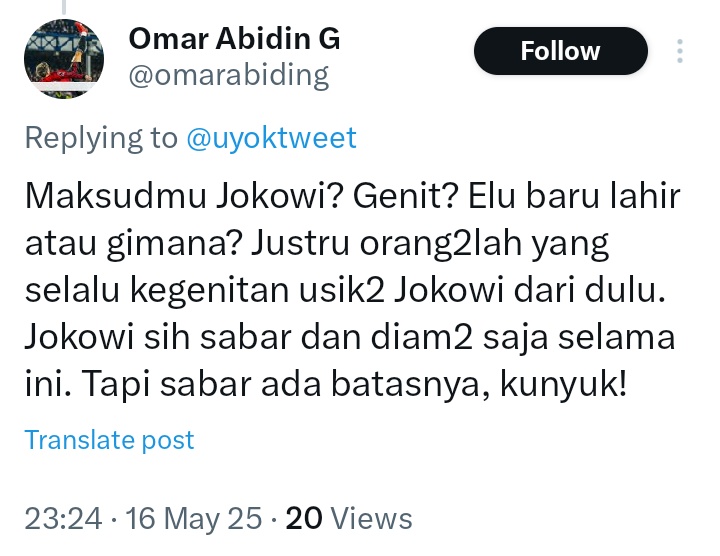 Setidaknya <a href="/omarabiding/">Omar Abidin G</a> ini mengakui kalau Jokowi itu kang kibul. :-)
