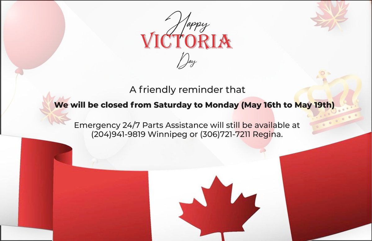 A friendly reminder that Westrans will be closed from Saturday, May 17th to Monday, May 19th for the Victoria Day long weekend.  We hope you enjoy a safe and relaxing long weekend with friends and family!