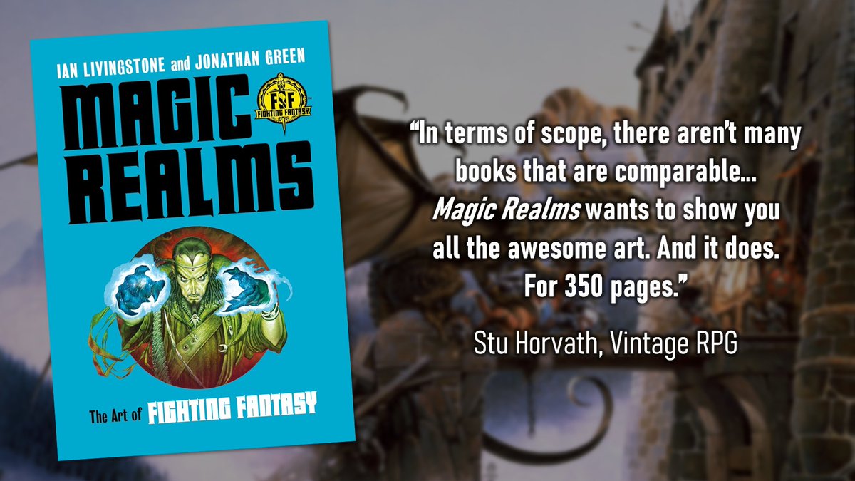 Fighting Fantasy (@fightingfantasy) on Twitter photo Check out Stu Horvath's glowing review of Magic Realms: The Art of Fighting Fantasy, by Sir <a href="/ian_livingstone/">Ian Livingstone</a> and <a href="/jonathangreen/">Jonathan Green, Gamebook Author</a>. vintagerpg.com/2025/05/magic-… #fightingfantasy #gamebooks #fantasyart Check out Stu Horvath's glowing review of Magic Realms: The Art of Fighting Fantasy, by Sir <a href="/ian_livingstone/">Ian Livingstone</a> and <a href="/jonathangreen/">Jonathan Green, Gamebook Author</a>. vintagerpg.com/2025/05/magic-… #fightingfantasy #gamebooks #fantasyart