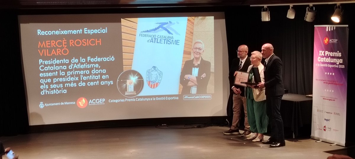 Menció especial per a la Mercé Rosich, presidenta de la <a href="/Atletisme_FCA/">Federació Catalana d’Atletisme</a> als #PremisCatACGEP2025 <a href="/ACGEP/">ACGEP</a>