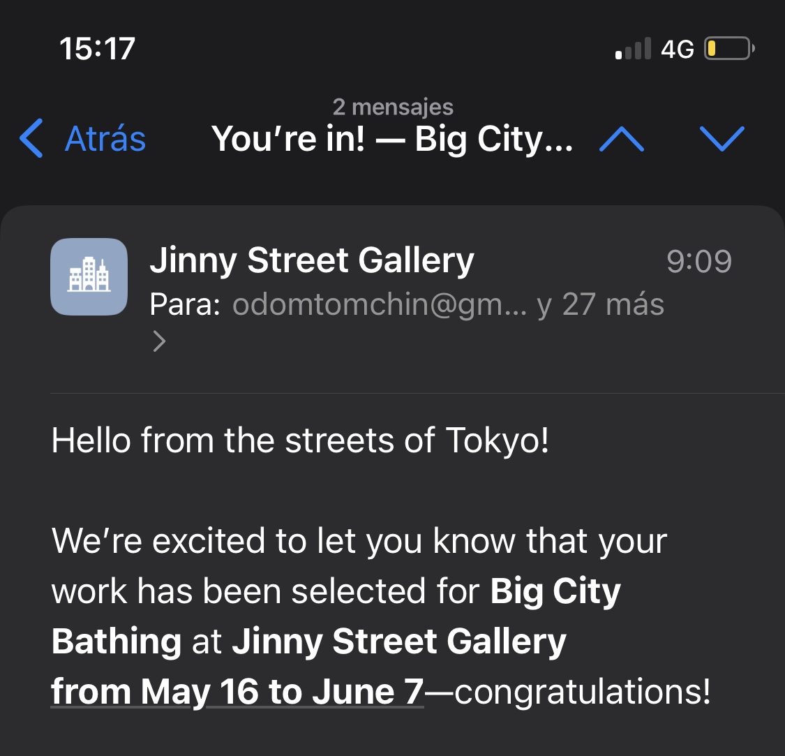 Alvaro_P_M's tweet photo. Ya no sé qué decir
He participado en el concurso/exposición que la japonesa Jinny Street Gallery ha convocado bajo el lema Big City Bathing y
¡he sido seleccionado!
Esta tarde se inaugura en Tokyo la exposición
https://t.co/TNP39bMLz5
#modernphotography #colorfulphotography https://t.co/JxILjSX59J