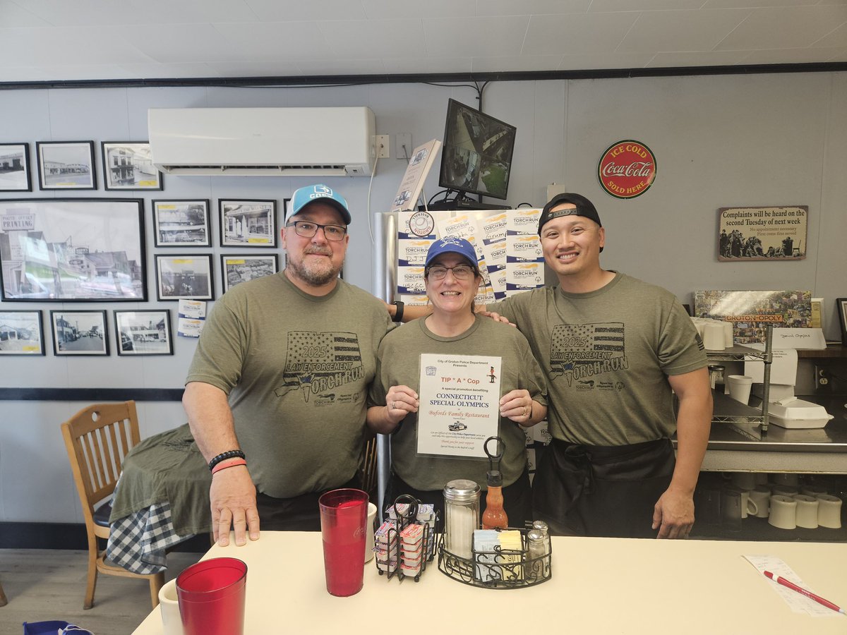 Thank you <a href="/GrotonTownPD/">Groton Town Police</a> for hosting a Tip-A-Cop this morning at Buford's Family Restaurant, and to everyone who supported our <a href="/SOCTconnecticut/">Special Olympics CT</a> athletes through your tips and donations!

#soct #ctletr #TipACop #fundraiser #ChooseToInclude
