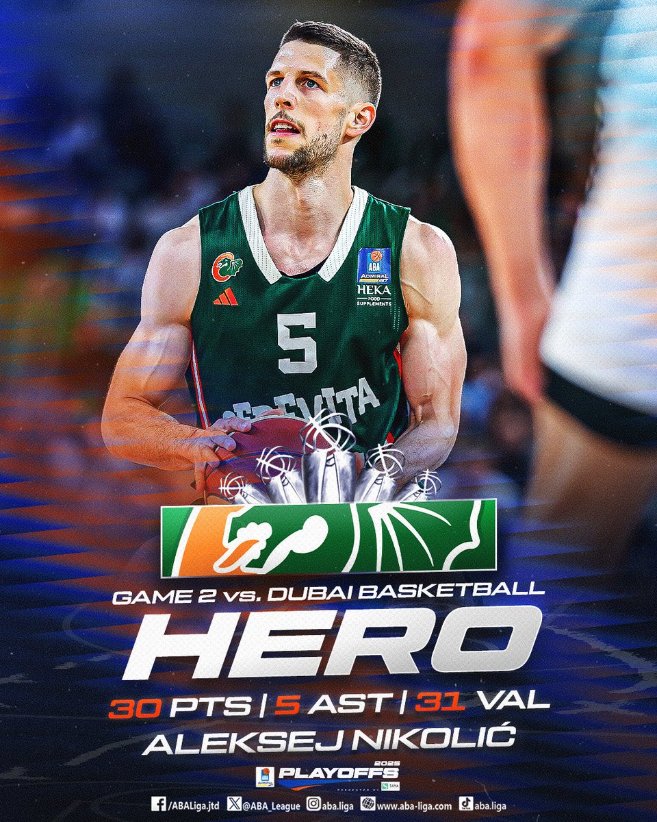 AdmiralBet ABA League (@aba_league) on Twitter photo What a performance by Aleksej Nikolić, as he led his <a href="/KKCedOL/">Cedevita Olimpija Ljubljana</a> to the big win vs. <a href="/dubaibasket/">Dubai Basketball</a>!
#ABAPlayoffs What a performance by Aleksej Nikolić, as he led his <a href="/KKCedOL/">Cedevita Olimpija Ljubljana</a> to the big win vs. <a href="/dubaibasket/">Dubai Basketball</a>!
#ABAPlayoffs
