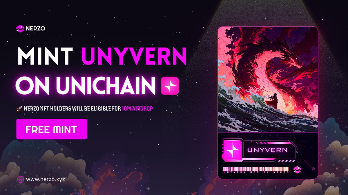 UNYVERN On UNICHAIN 🦄

🔗Free Mint: nerzo.xyz/unyvern

Superchain NFT is Here!
