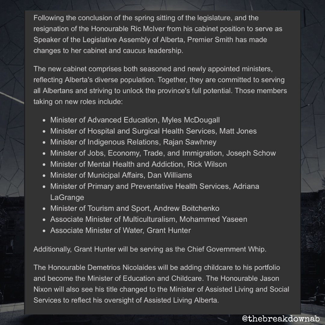 Here's the new cabinet (not including the existing unchanged ministries) from the party of small government!

#abpoli #ableg #cdnpoli