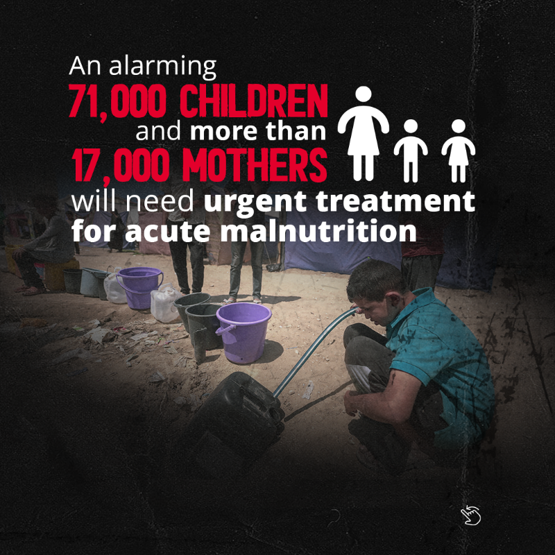 UN's tweet photo. Everyone in Gaza is hungry.

Without immediate action, nearly a quarter of the population could be pushed into famine.

Food aid must be allowed into Gaza now to prevent a catastrophe.