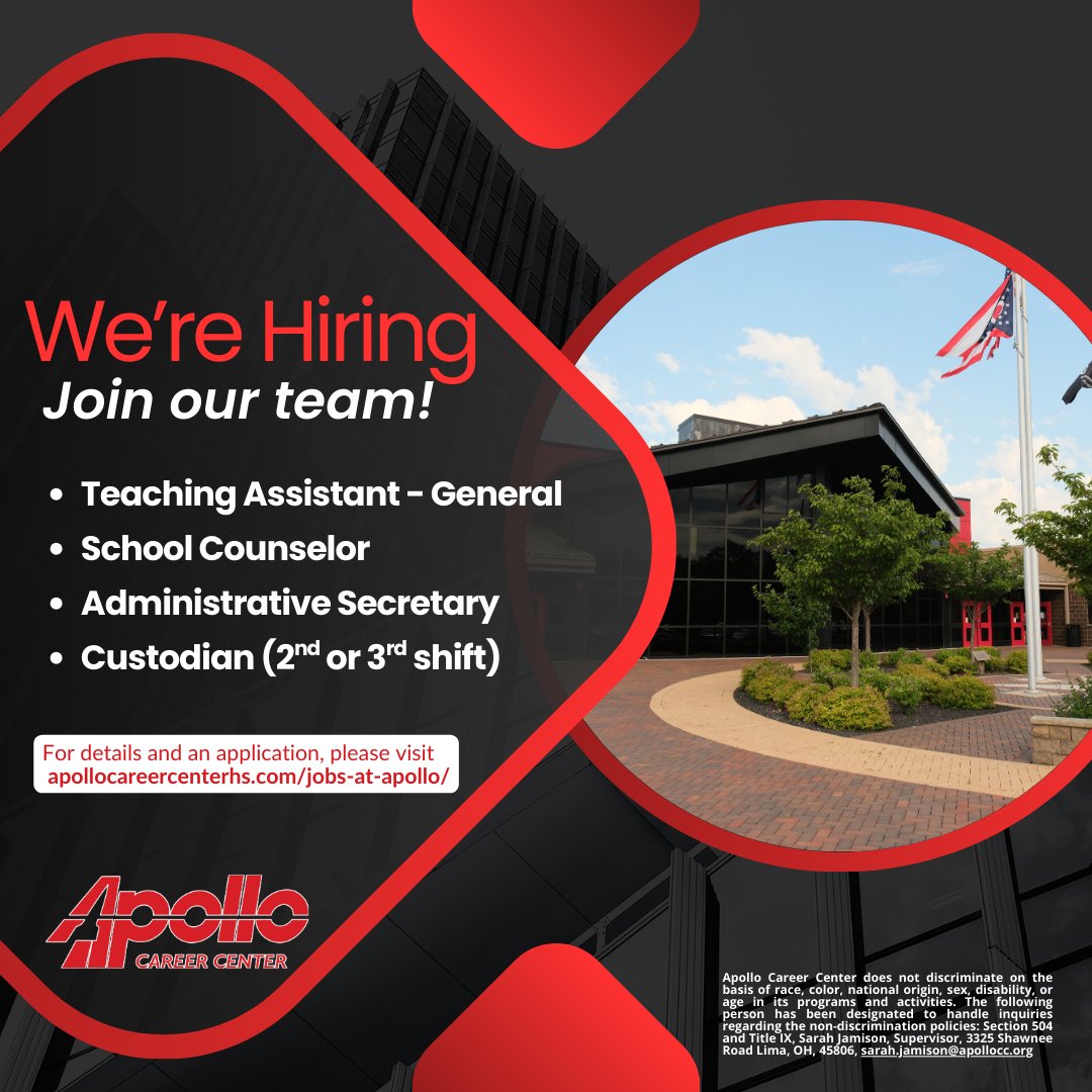 Great opportunities are still available. For more details and an application, please visit apollocareercenterhs.com/jobs-at-apollo/
