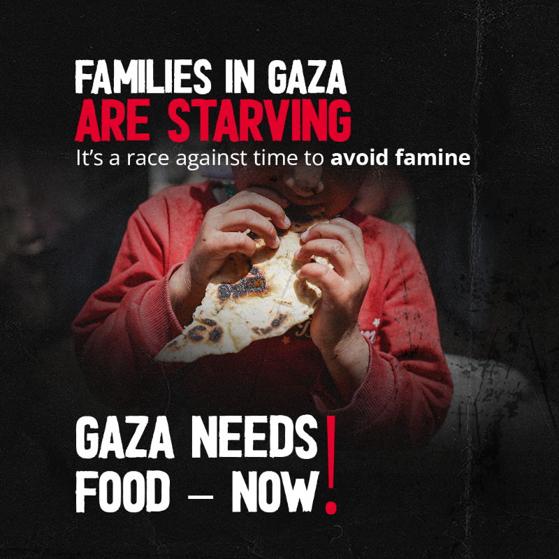 UN's tweet photo. Everyone in Gaza is hungry.

Without immediate action, nearly a quarter of the population could be pushed into famine.

Food aid must be allowed into Gaza now to prevent a catastrophe.