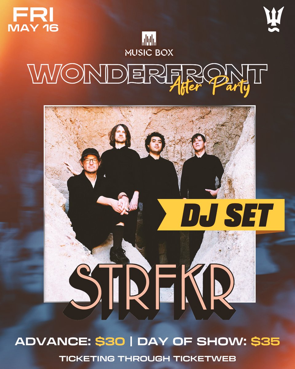 🚨 Tonight! Keep the Wonderfront vibes going with a STRFKR DJ set at Music Box 🌊✨ Just a short walk from the fest — come through and keep the party going.

🎟️ Tickets available at the door.
Grab yours now: lnk.musicboxsd.com/STRFKR051625

#WonderfrontAfterparty #STRFKR #MusicBoxSD