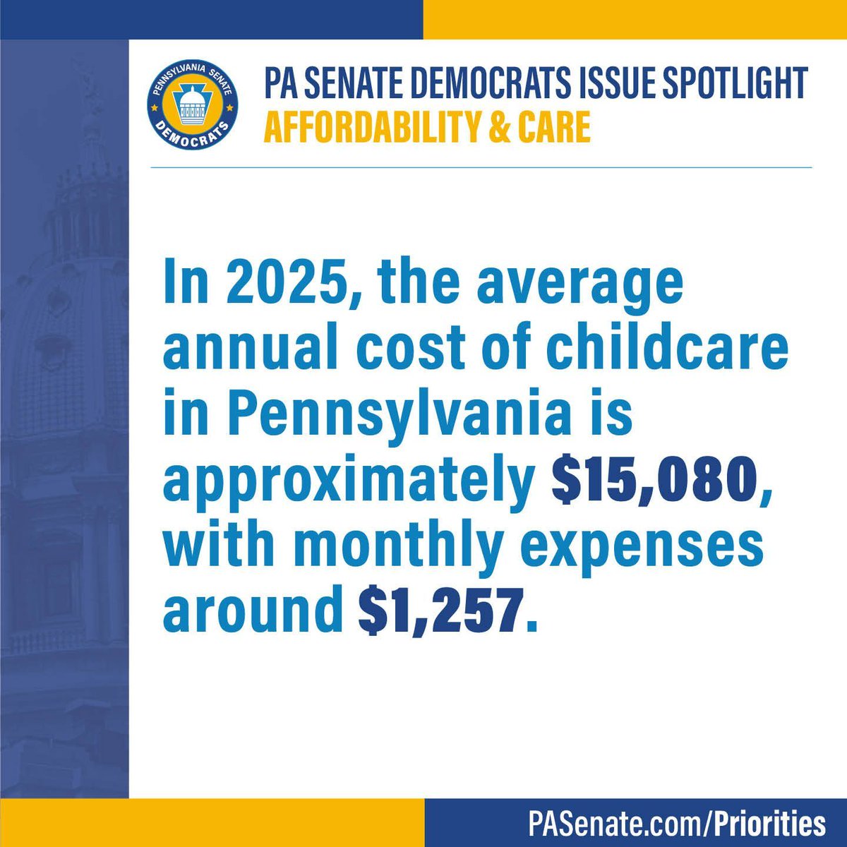 Parents are struggling to find affordable childcare.

We support the Governor's efforts to invest $55 million to make childcare in Pennsylvania more accessible, affordable &amp; reliable.