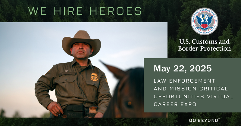 Register for U.S. Customs and Border Protection Law Enforcement &amp; Mission Critical Opportunities Virtual Career Expo on May 22, 2025, from 11 am - 4 pm ET. Learn our mission and how you could positively impact yourself, your community, and your country.
app.brazenconnect.com/events/xw0Zx?u…