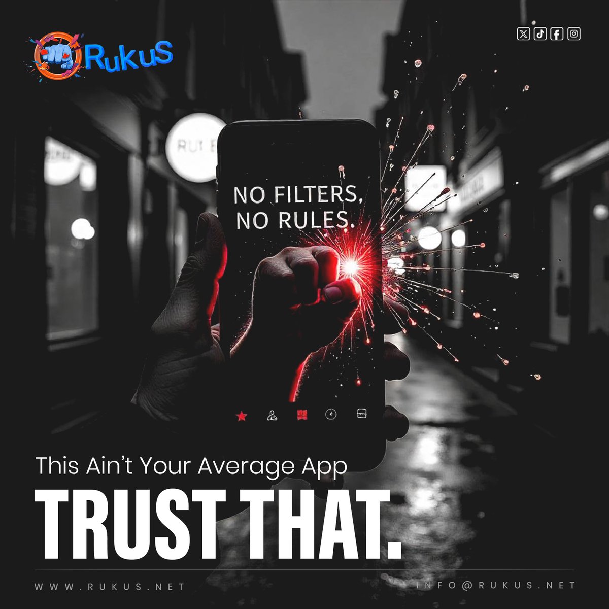 joinrukus's tweet image. No filters. No fake flexes. 📉🎭
Just raw grit, real energy &amp;amp; fearless voices. 💥🧠
RUKUS isn’t mainstream — it’s the underground wave rising to wipe it out. 🌊💣
You in or what?
#NotYourAverageApp #RUKUSWave #VoiceOverLikes #RoarMoreScrollLess