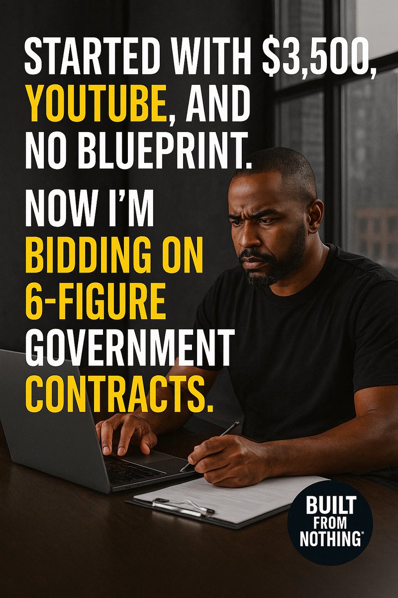 BuiltFromNothin's tweet photo. I started with $3,500, a toolbox, and a dream.
No investors. No blueprint.
Now I bid on government contracts worth $10K–$100K+
This brand is for the underdogs who build from nothing.
#BuiltFromNothing #GovCon #SmallBiz #Detroit https://t.co/yviy7ha74Z