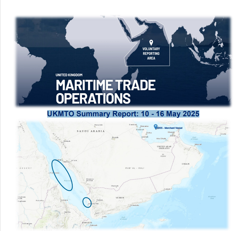 UKMTO Summary Report: 10 - 16 May 2025

Click Here to see the full report ⤵️
ukmto.org/ukmto-products…

#MaritimeSecurity #MarSec