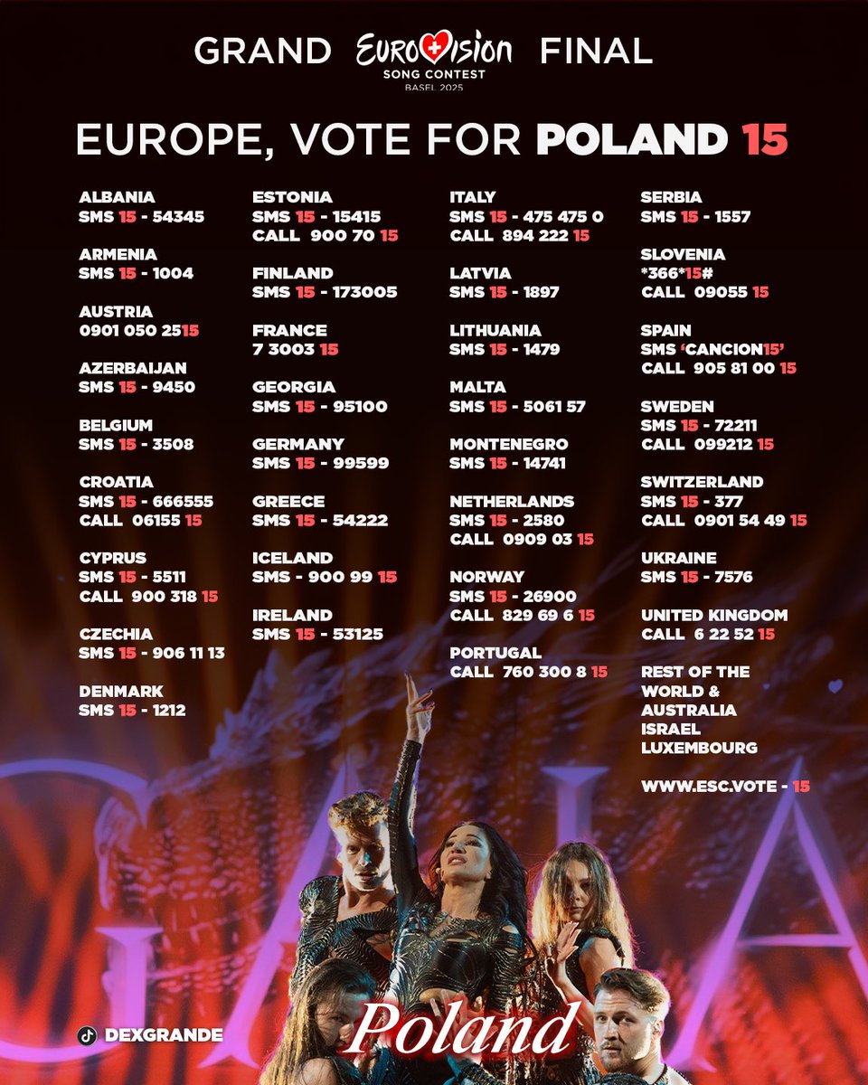 Nie bądź faja, niech Twoje imię to GAJA! 😅Podaj dalej grafikę z instrukcją, jak głosować na Polskę w finale #Eurovision2025. 🇵🇱

Grafika: <a href="/DexGrande/">Kamil</a>