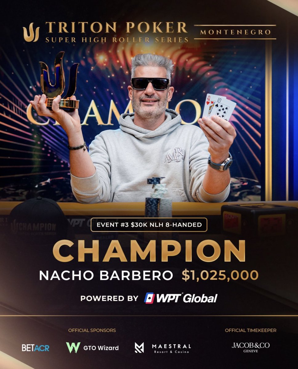 PokerUTDT's tweet photo. MASTERCLASS de Nacho Barbero en la mesa final del Triton $30K NLH, llevándose $1.025.000 y su tercer Triton a casa. 🐐🇦🇷 
@nacho_barbero playing the game. https://t.co/mpZ06MbFTb