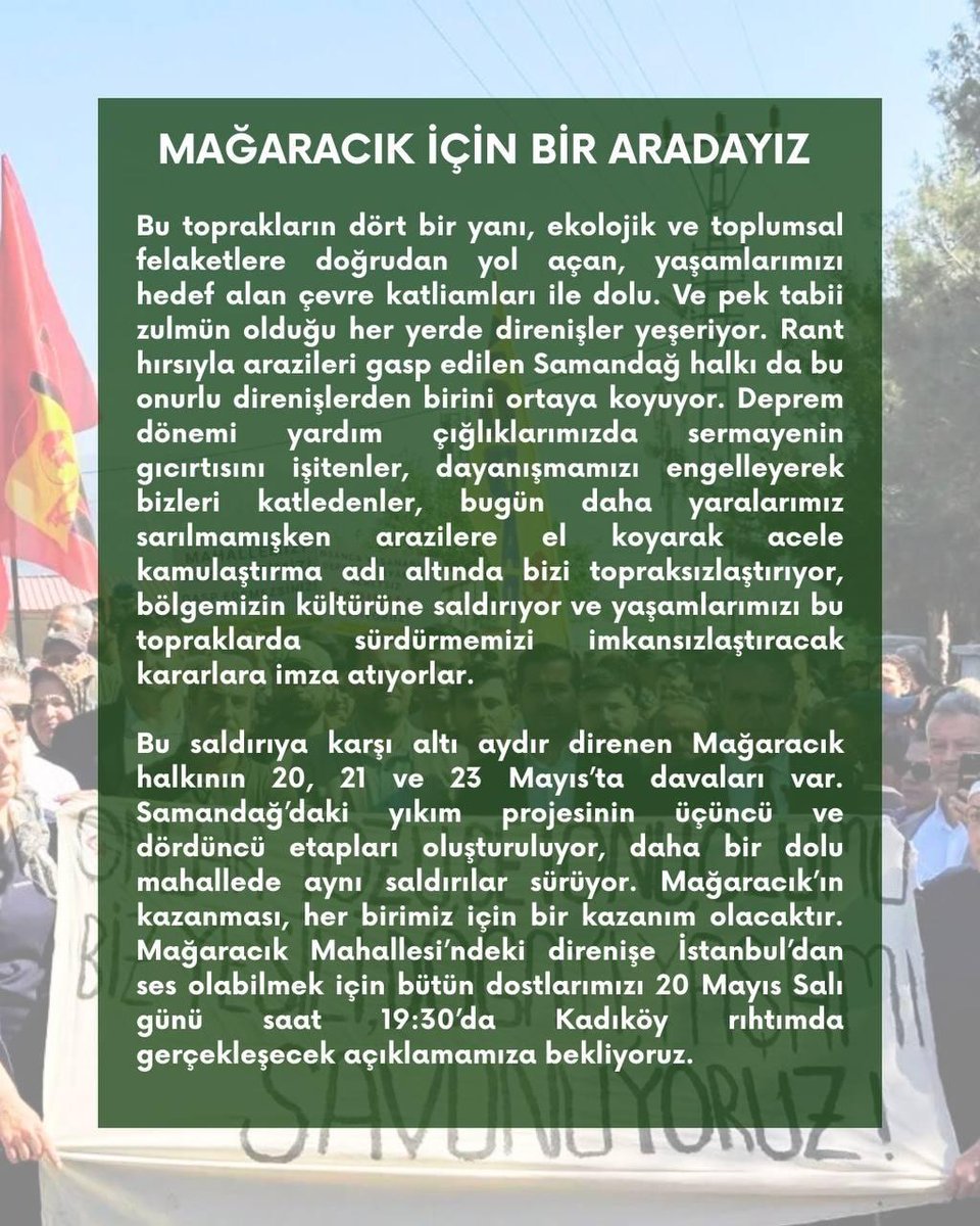 Hatay halkının sesi olmak için Salı günü saat 19:30'da Kadıköy'de sesimizi yükseltiyoruz. 
Dayanışma Yaşatır! <a href="/aaotoplulugu/">Arap Alevi Öğrenci Topluluğu</a>