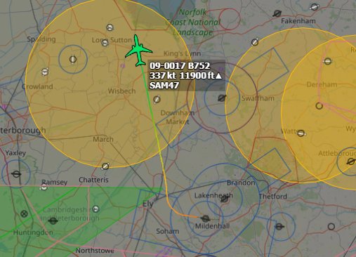 Andyyyyrrrr's tweet image. 20:07 SAM 47 USAF C-32/A 
Departed RAF Mildenhall #EGUN to head back to Andrew's Air Force Base (JB Andrew's) #KADW
Climbing to FL190 Traffic Service. Direct to Waypoint #OTBED.
Working Swan Mil 133.325
#SAM47 Tail : 09-0017