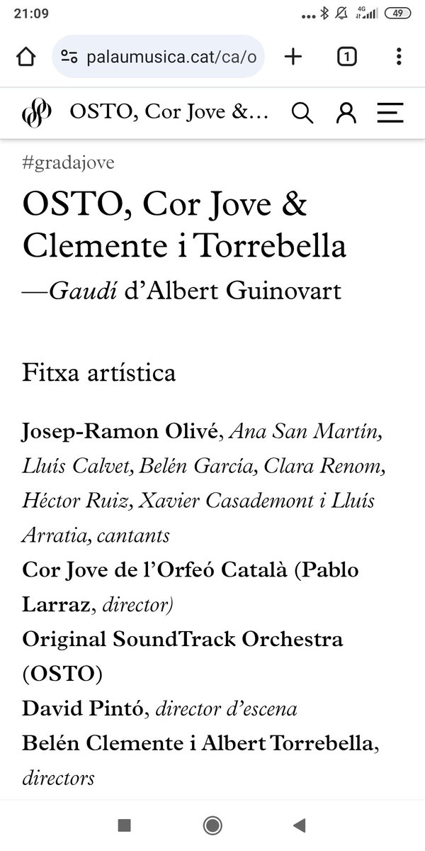 Original SoundTrack Orchestra (@ostorchestra) on Twitter photo El <a href="/palaumusicacat/">Palau de la Música Catalana</a> ha presentat la seva nova temporada i no podríem estar més contents d'anunciar-vos que en formem part! L'any vinent, juntament amb el <a href="/Corjove/">CorJove OrfeóCatalà</a>, ens trobareu reestrenant el musical Gaudí, de <a href="/guinovartalbert/">Albert Guinovart</a>, amb motiu del centenari de la mort de Gaudí 😍✨ El <a href="/palaumusicacat/">Palau de la Música Catalana</a> ha presentat la seva nova temporada i no podríem estar més contents d'anunciar-vos que en formem part! L'any vinent, juntament amb el <a href="/Corjove/">CorJove OrfeóCatalà</a>, ens trobareu reestrenant el musical Gaudí, de <a href="/guinovartalbert/">Albert Guinovart</a>, amb motiu del centenari de la mort de Gaudí 😍✨