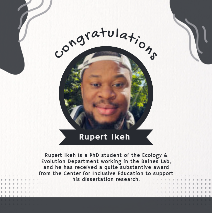 Huge congrats to Rupert Ikeh! 🎓👏
Rupert, a PhD student in the Baines Lab, was awarded a major grant from the Center for Inclusive Education to support his dissertation research. Way to go, Rupert! #InclusiveEducation #PhDResearch