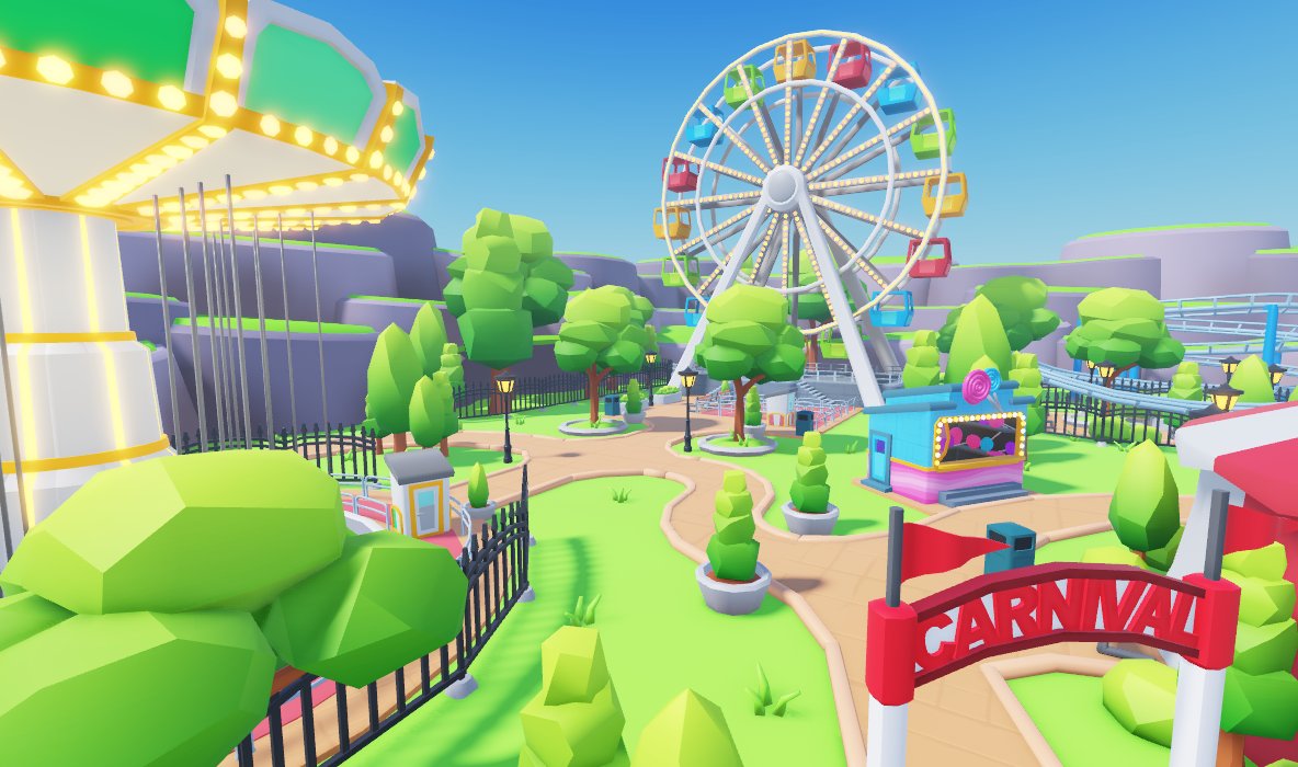 SplashedDev's tweet image. A sneak peak of a carnival/amusement park map I've done. 🎡🎠🌲 #RobloxDev #ROBLOX #RobloxStudio