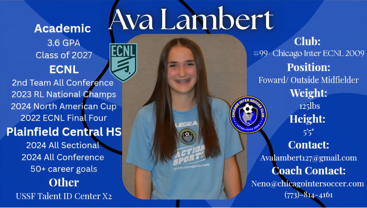 Ava Lambert (@avalambert99) on Twitter photo As June 15th is about a month away I would like to reintroduce myself! Can't wait to see what the future holds!!
<a href="/Neno_Footy11/">Neno Dautovic</a> <a href="/chiINTER/">Chicago Inter SC</a> <a href="/Chiinter09ECNL/">Chicago Inter 09 ECNL</a> <a href="/ECNLgirls/">ECNL Girls</a> <a href="/ImYouthSoccer/">ECNL/GA/Recruiting/College Soccer</a> As June 15th is about a month away I would like to reintroduce myself! Can't wait to see what the future holds!!
<a href="/Neno_Footy11/">Neno Dautovic</a> <a href="/chiINTER/">Chicago Inter SC</a> <a href="/Chiinter09ECNL/">Chicago Inter 09 ECNL</a> <a href="/ECNLgirls/">ECNL Girls</a> <a href="/ImYouthSoccer/">ECNL/GA/Recruiting/College Soccer</a>