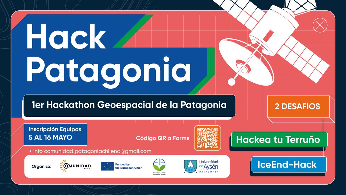 REUNA (@red_reuna) on Twitter photo 📢Hoy es el último día para registrarse en Hack Patagonia!! 🛰️🌎 
El 1er Hackathon Geoespacial de la Patagonia Chilena busca convertir datos satelitales en soluciones para la resiliencia climática y la gestión sostenible del territorio. 
Más información en t.ly/PPOJ_ 📢Hoy es el último día para registrarse en Hack Patagonia!! 🛰️🌎 
El 1er Hackathon Geoespacial de la Patagonia Chilena busca convertir datos satelitales en soluciones para la resiliencia climática y la gestión sostenible del territorio. 
Más información en t.ly/PPOJ_