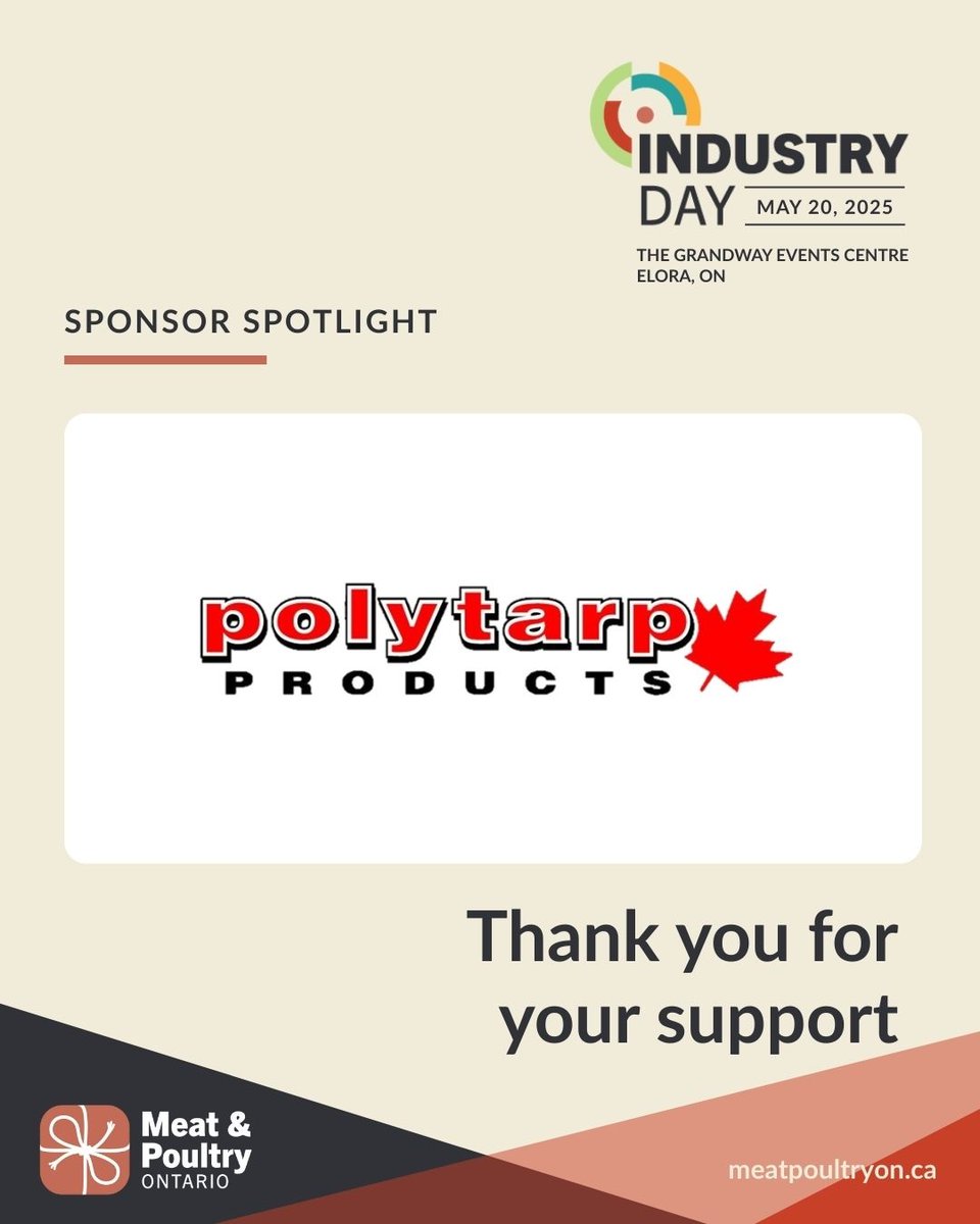 📢 May 20th, 2025 is MPO's #IndustryDay — a must-attend event for professionals across the meat &amp;poultry sector in Ontario! 

This event wouldn't be possible without the dedicated support of our event sponsors: <a href="/FCCagriculture/">Farm Credit Canada</a> and @Polytarproducts

Thank you!