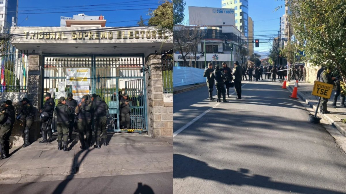 Policía mantiene resguardo en el TSE y cierra toda una cuadra
Créditos: Red Uno 
reduno.com.bo/noticias/polic…