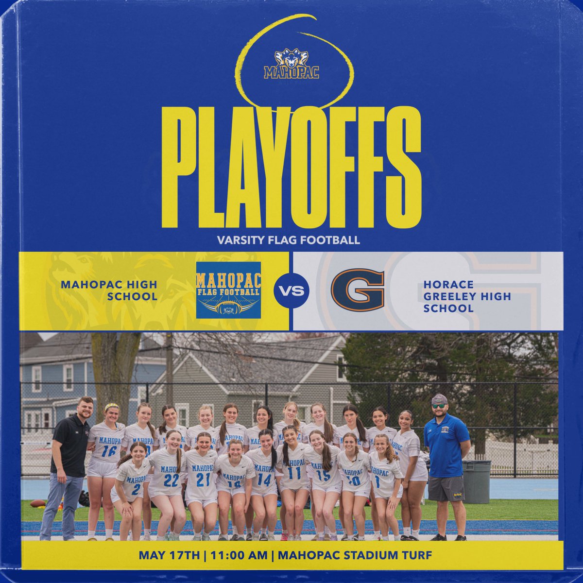 Please come out and support our girls as we take on Horace Greeley in the quarterfinals round of the Class B playoffs!! Kickoff is at 11AM tomorrow morning! <a href="/Mahopac_AD/">Mahopac Athletics</a> <a href="/MahopacFB/">Coach DeMatteo</a> <a href="/PACSportsMedia/">Mahopac Sports Media</a> <a href="/MahopacSchools/">Mahopac Schools</a> <a href="/CoachDGoodIII/">Coach Good</a> <a href="/CoachRyan_MHS/">Coach Ryan</a> #LGP