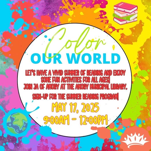 Don't miss it!  #summerreadingprogram #signup #juniorauxiliaryofamory #amorymunicipallibrary #kickoff #Enjoyfunactivitiesforallages #JA 
#colorourworld