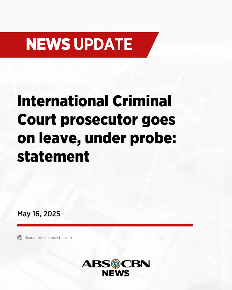 ABS-CBN News (@abscbnnews) on Twitter photo International Criminal Court chief prosecutor Karim Khan, being probed for alleged misconduct, is stepping down temporarily, his office announced on Friday, May 16. | via <a href="/AFP/">AFP News Agency</a> International Criminal Court chief prosecutor Karim Khan, being probed for alleged misconduct, is stepping down temporarily, his office announced on Friday, May 16. | via <a href="/AFP/">AFP News Agency</a>