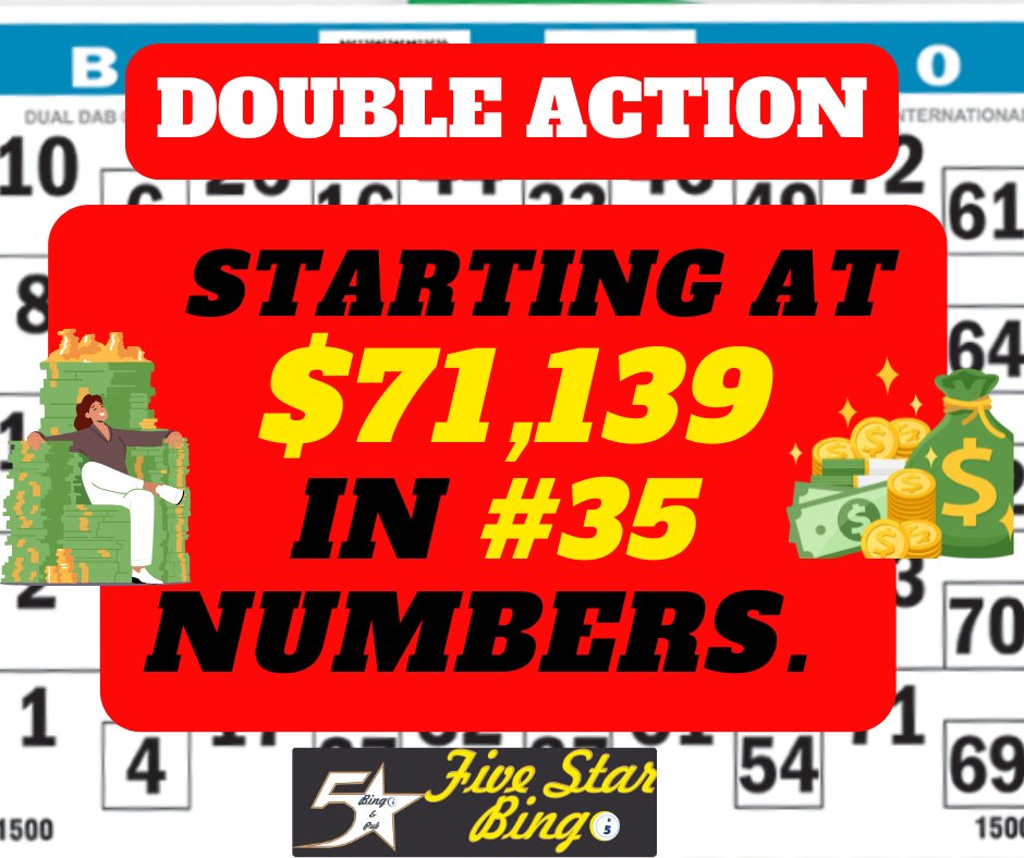 FiveStar_CGY's tweet photo. FRIDAY - AFT - DISCOUNT PRICING.
GOLD, RUBY &amp; HI-COMBO CARDS.
$71,139 - DOUBLE ACTION in #35 or less.
Doors open at 10:30 am.
Five Star Bingo &amp; Pub - 4980 -25th St. SE Calgary, AB
A friendly place to play.
For more pot info:https://t.co/hrUvVZhTdj https://t.co/hE9DgMM5Xc