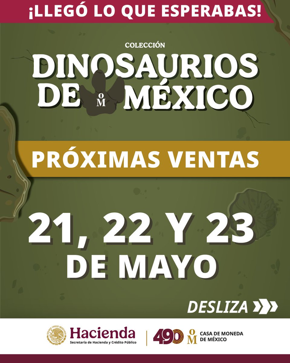 CasadeMonedaMx's tweet image. 🦖 ¡Coleccionistas del Cretácico, atentos!
La colección DINOSAURIOS DE MÉXICO llega este 21, 22 y 23 de mayo 
📍 Sucursales CDMX y SLP
💳 Solo con tarjeta
⚠️ Solo una compra por persona:
👉 4 sets de metales industriales o 1 set de plata 🔥
#DinosauriosDeMéxico