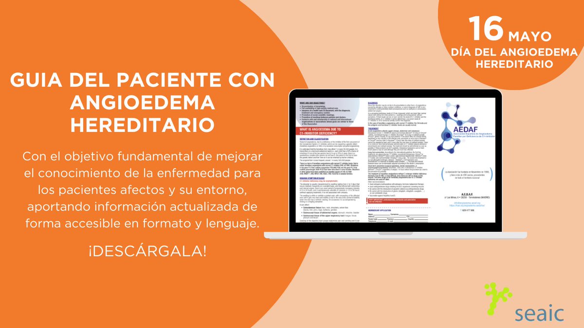 📅 En el #DíaMundialdelAngioedemaHereditario, te presentamos la Guía del paciente con #AngioedemaHereditario, en su 3ª edición. 

¡Descárgala! 👉🏻🔗pmsl.es/16j

#HAEDAY #Angioedema #AngioSchool