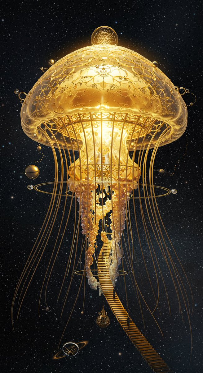 cipher_vortex's tweet photo. #BiomechanicalJellyfish #AlienLifeform #CyberpunkOrganism #scifiart #GlassAndLightDesign #AIart #AIアート
QT your Gold Art https://t.co/K1n1fmMzKt