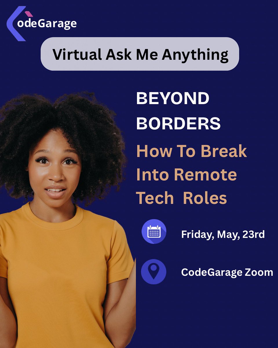 CodegarageA's tweet image. Join us on May 23rd for “Beyond Borders” – a webinar on how African tech professionals can land remote roles and thrive on the global stage.
share-na3.hsforms.com/2wgEw74CYS-S7p…
