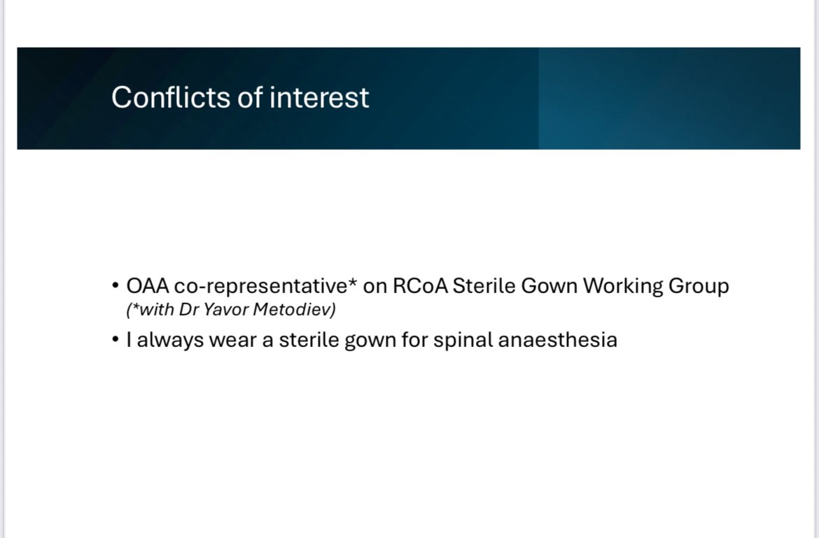Simon Ash (@obsleepmerchant) on Twitter photo <a href="/LateralTilt/">Jim Bamber</a> kicks off the final session of #OAA25ASM by presenting the PRO side of the โGowns should be mandatory for spinal #OBAnesโ - a conflict of interest? <a href="/LateralTilt/">Jim Bamber</a> kicks off the final session of #OAA25ASM by presenting the PRO side of the โGowns should be mandatory for spinal #OBAnesโ - a conflict of interest?