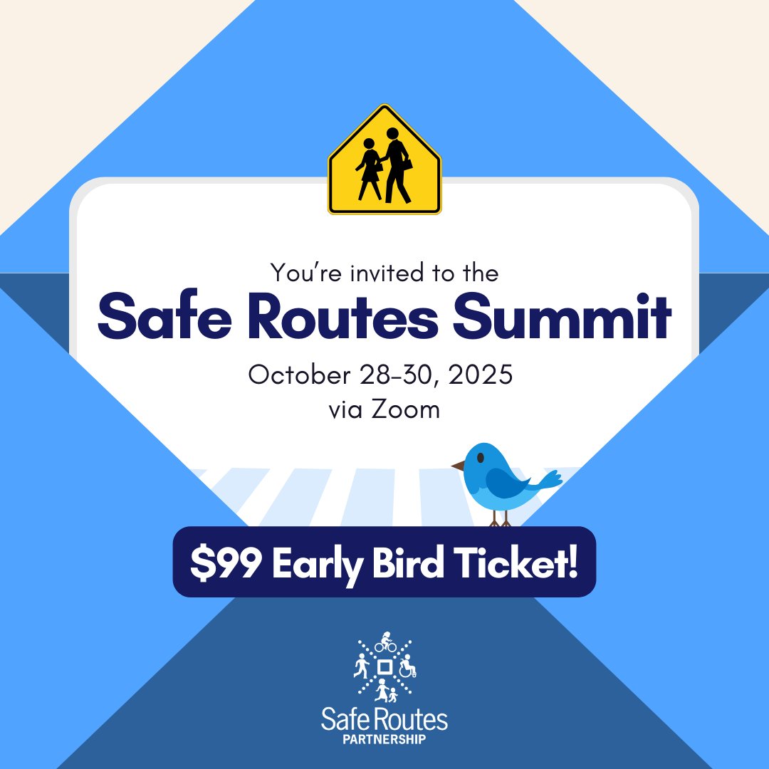 Join us October 28–30 for the 2025 Safe Routes to School Virtual Summit, packed with interactive sessions and inspiration for safer, healthier communities.
Sign up now for only $99 through July 4!

🔗 saferoutespartnership.org/Summit
#SafeRoutes #VirtualSummit #ActiveTravel #PathForward