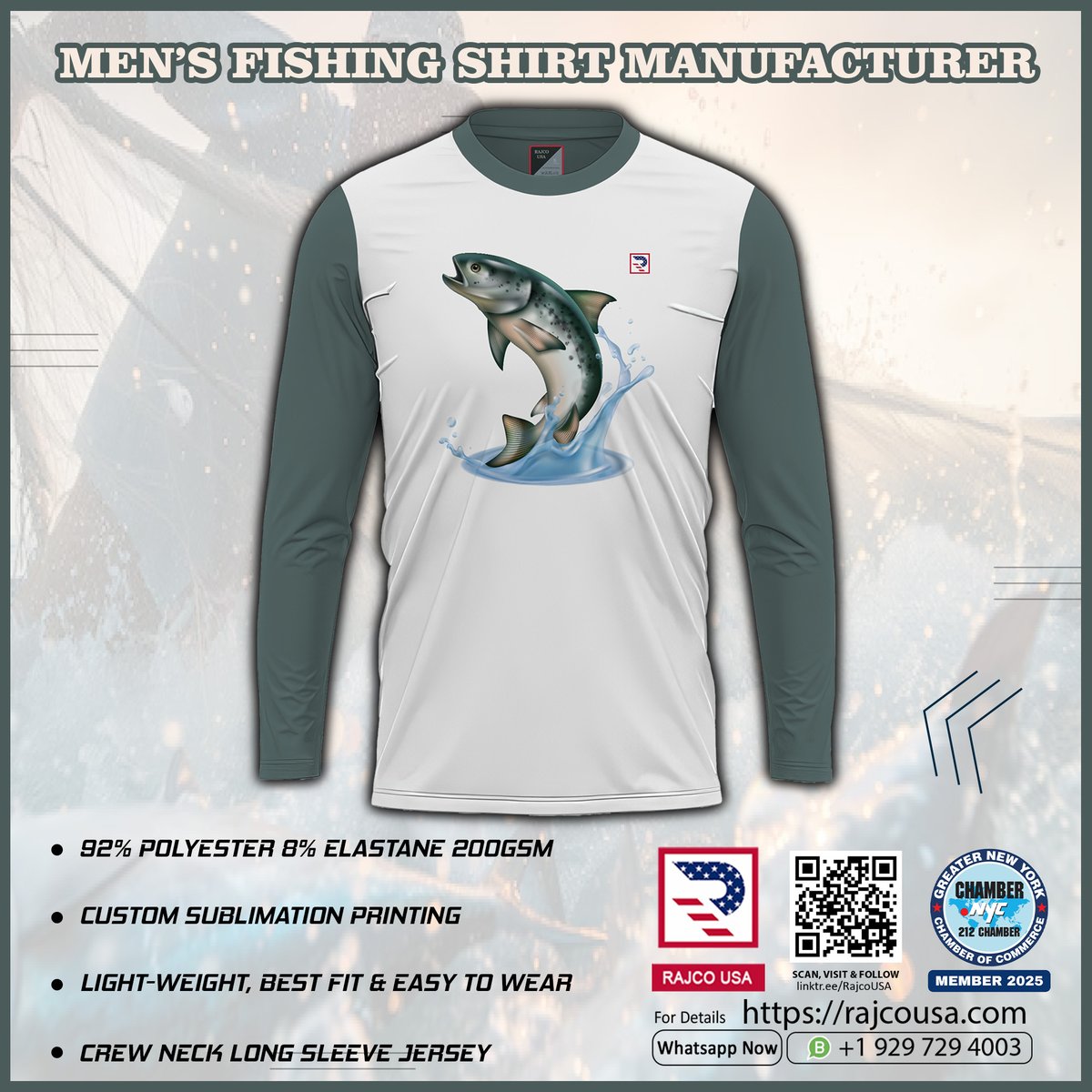 RajcoUSA's tweet image. Hook the perfect catch in style! 🎣 Rajco USA’s Men’s Fishing Shirts, crafted with 92% Polyester &amp;amp; 8% Elastane (200 GSM), deliver comfort, durability, and performance for every angler. 🌊 #RajcoUSA #FishingGear #AnglerStyle