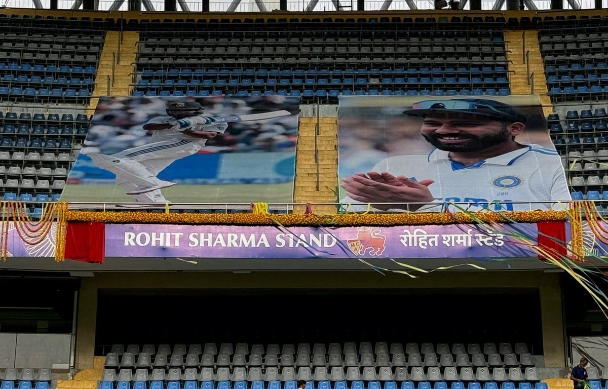 Akash_Madhwal45's tweet photo. A stand named after you in the iconic Wankhede is a huge honour anyone can get, this name "Rohit Sharma Stand" at Wankhede makes this iconic stadium even more special. Heartfelt congratulations to Rohit  Bhaiya on the incredible honor of having a stand named after him @ImRo45 ❤️ https://t.co/3HsP1rC41F